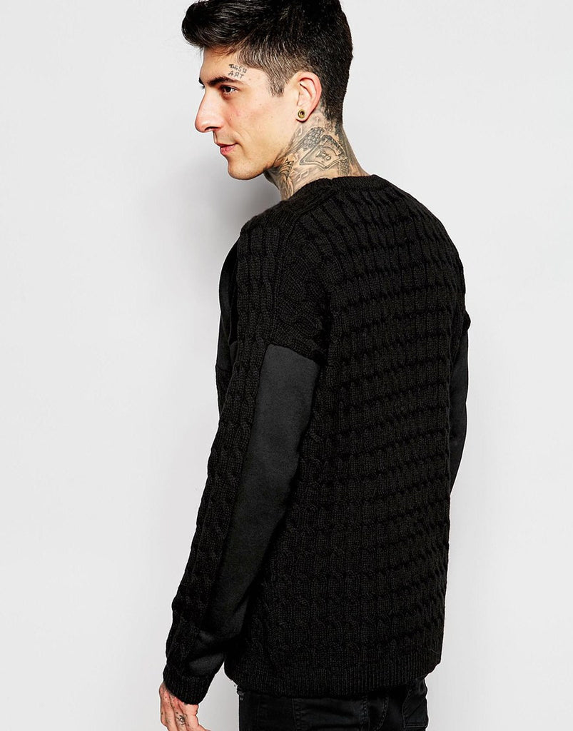 Cable Knit Jumper with Sweat Panel